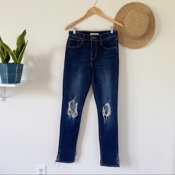 Levi Strauss 721 High Rise Skinny Destroyed Jeans Size 28 - Picture 3 of 10